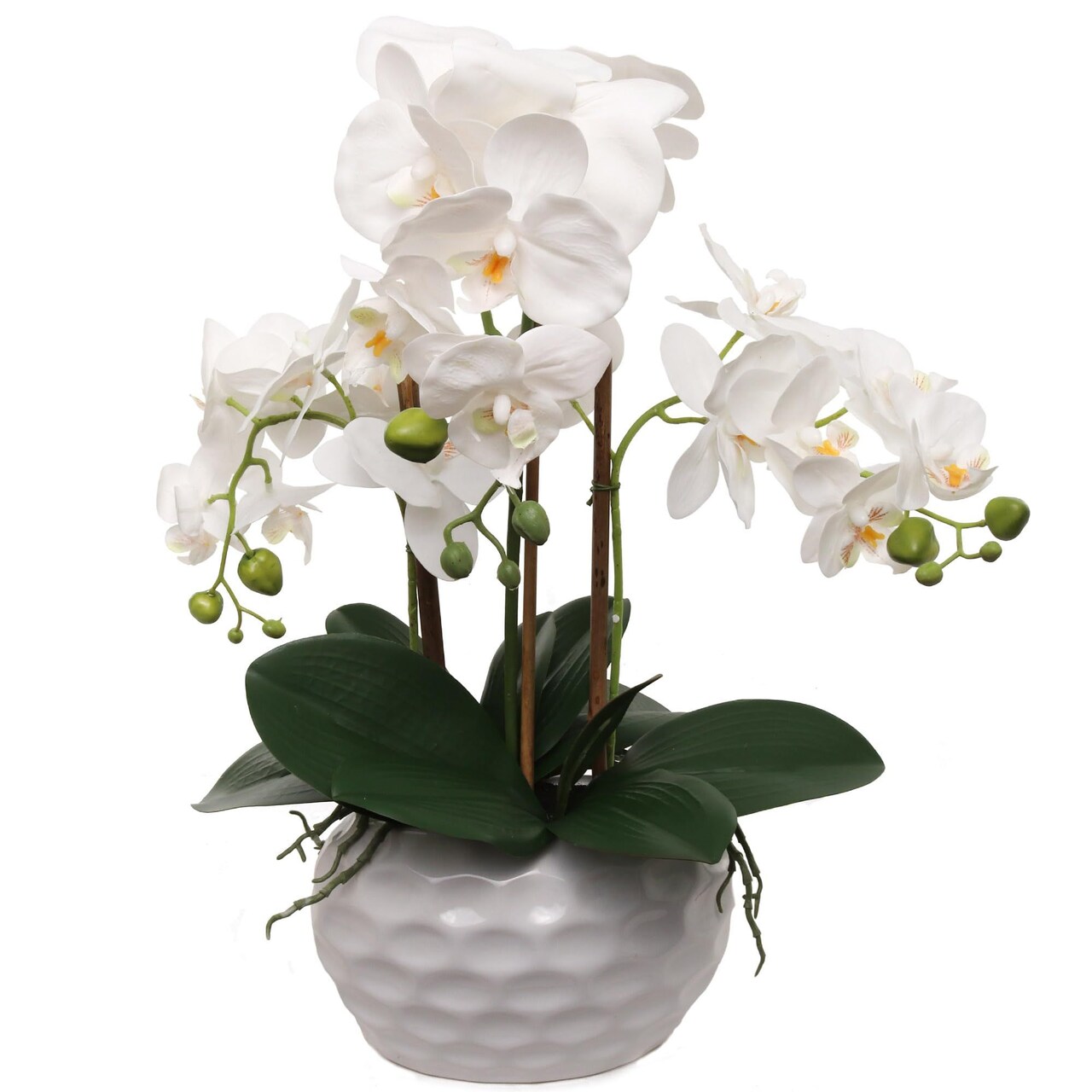 2-Pack 19" White Phalaenopsis Orchid Flowers in Dimple Ceramic Pots – Realistic Silk Orchid Arrangement – Elegant Faux Plant Decor for Home & Office